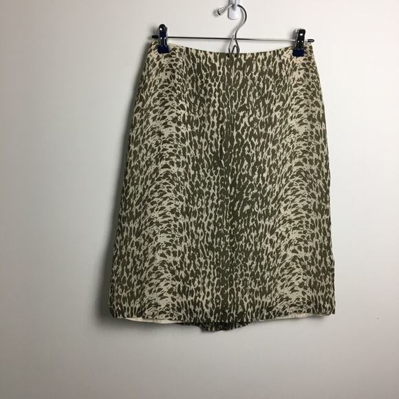 J.Crew Animal Print Skirt Green Beige Size 8 - Picture 5 of 13